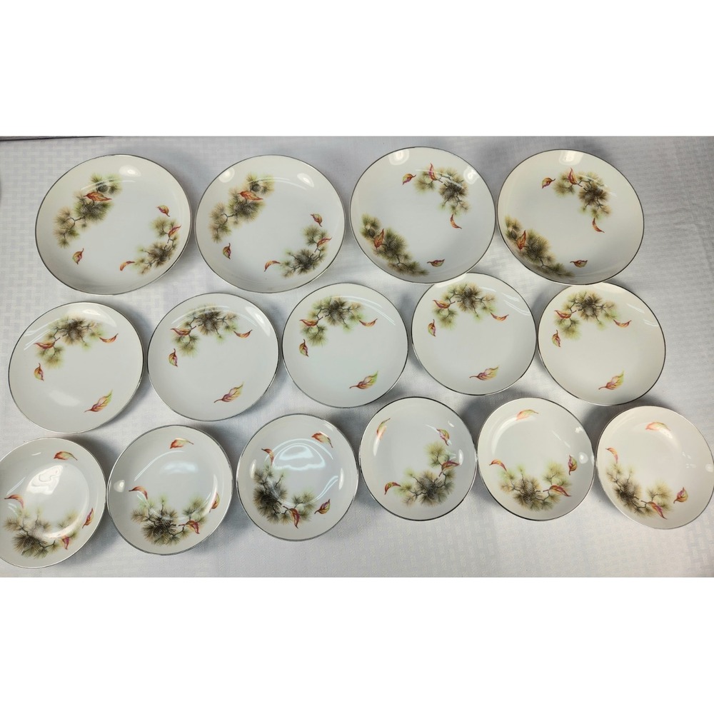 15 Pc Set Seiko Plates & Bowls Pinecone Fall Pattern SEK2 Occupied Japan Vintage